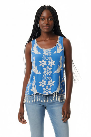 Blue/White Boho Tank