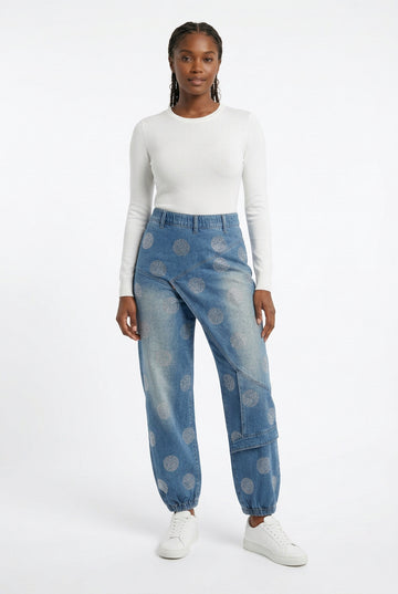 Denim Bling Circle Jogger Pants