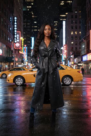 Faux Leather Trench Coat