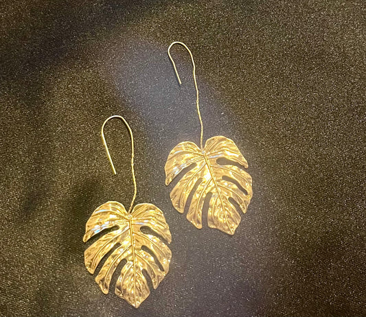 Gold HANGING Leaf Earrings