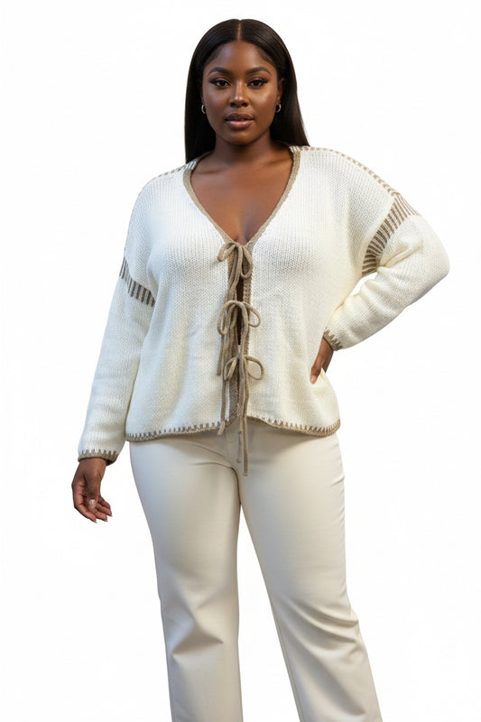Ivory/Beige Trim Sweater