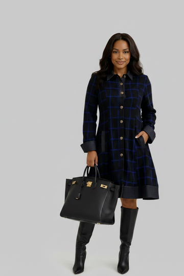 Plaid/Denim Trim Dress