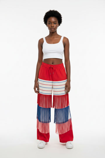 Red/Blue/Tan Fringe Pants