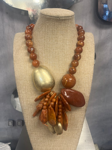 Brown/Matte Gold Necklace