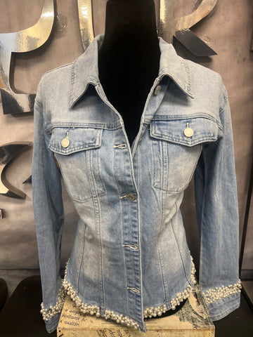 Denim/Pearl Trim Top