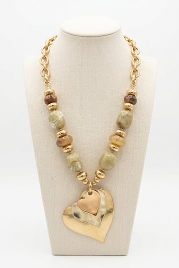 Tri-Color Heart Necklace Set