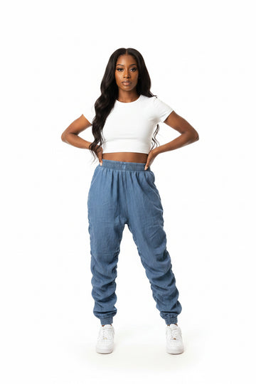 Blue Denim Scrunchy Pants