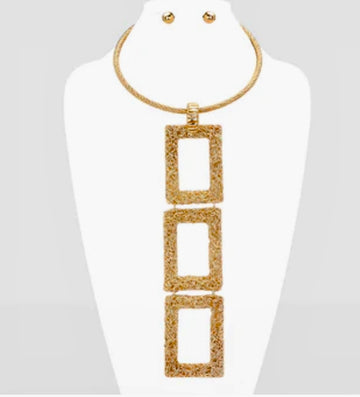 Gold 3-Tier Rectangle Necklace