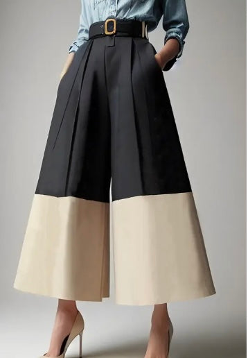 BLK/CREAM High Waist Pants