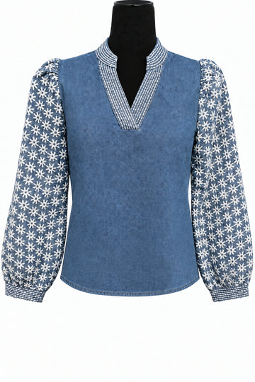 LT. Denim/Flower Top