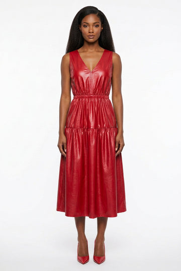 Burgundy Faux Leather Sleeveless Dress