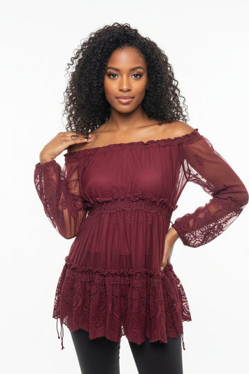 Burgundy Semi-Sheer Top