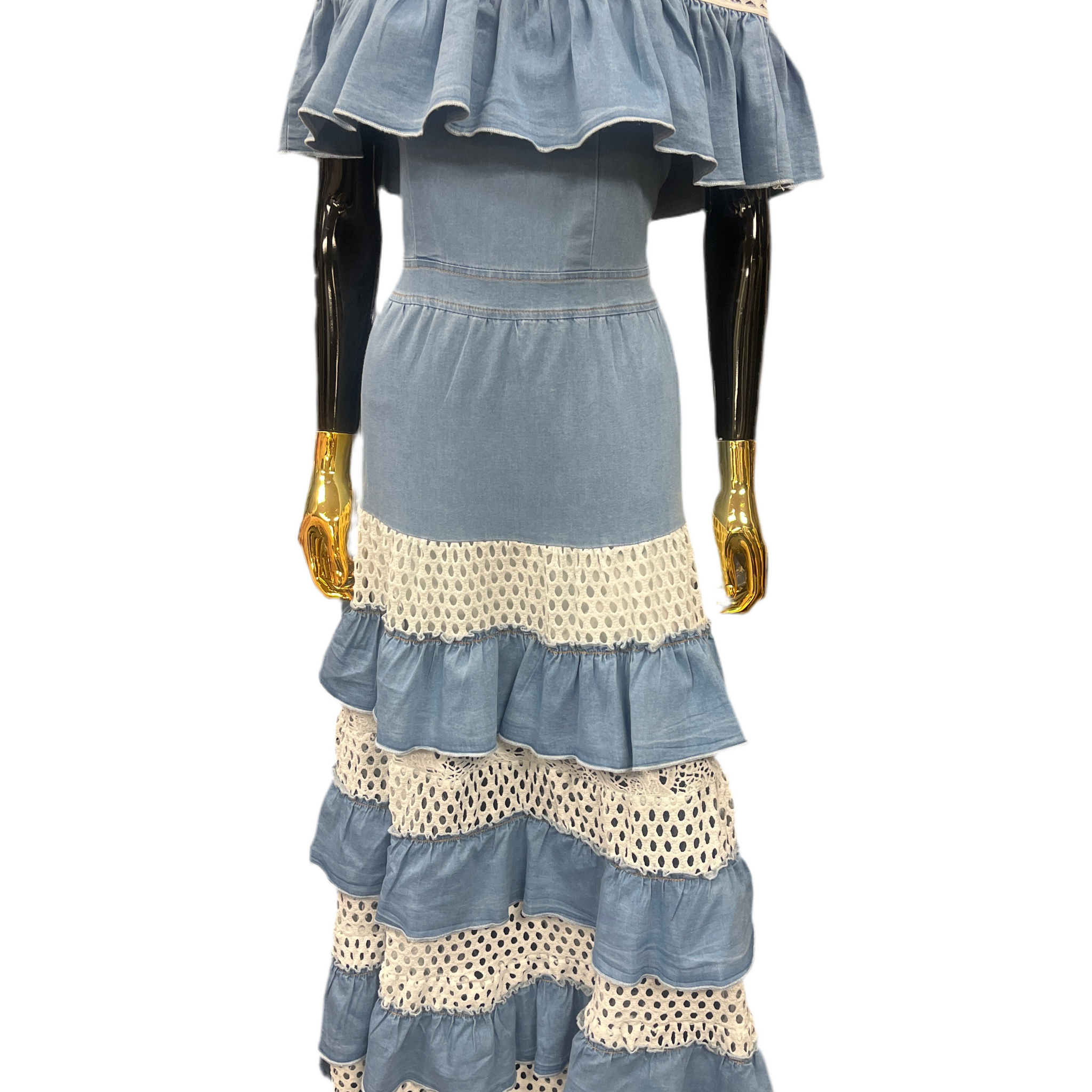 Denim/White Ruffle Dress