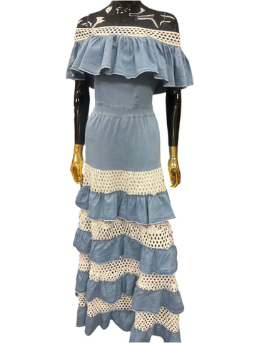 Denim/White Ruffle Dress