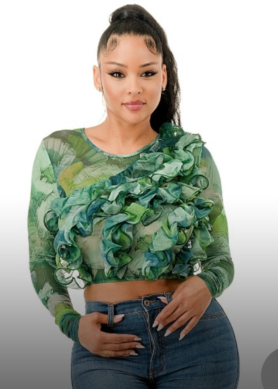 Dark Green  Ruffle Top