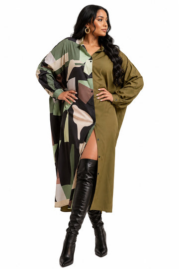 HALF PRINT/GREEN DRESS