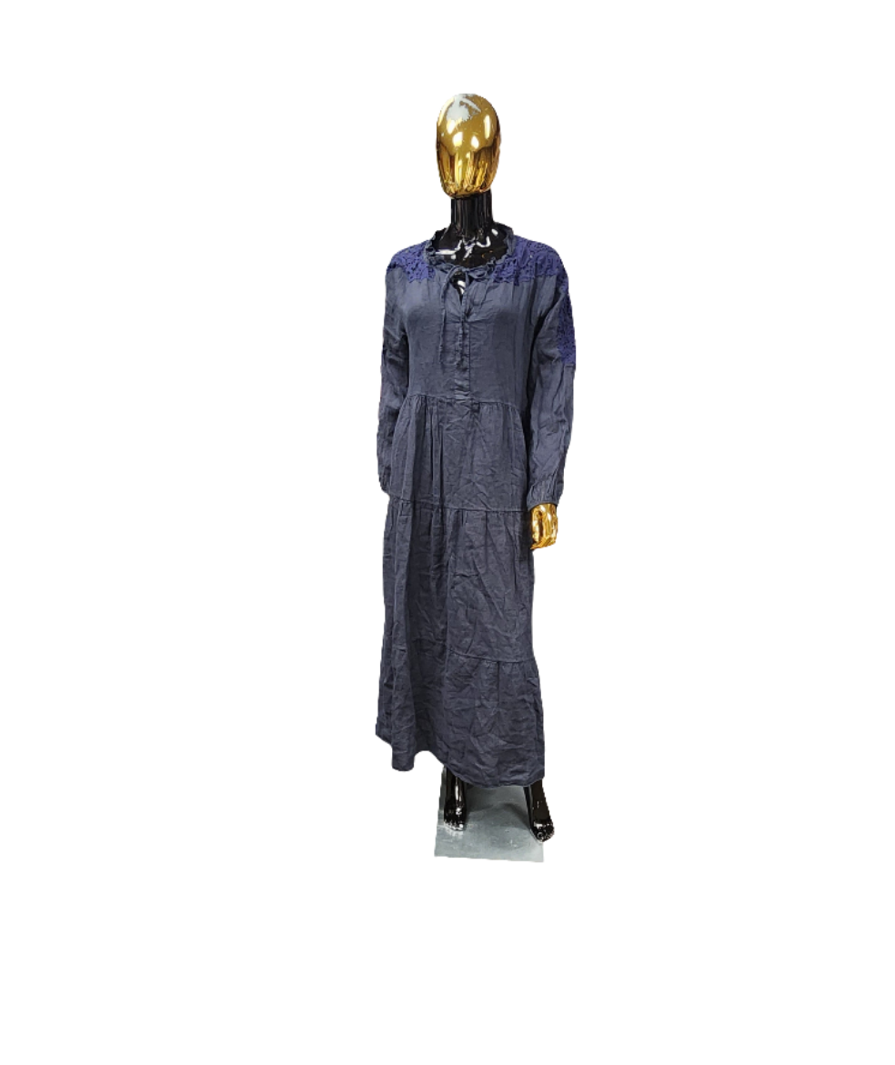 Blue Linen Dress w/ Lace
