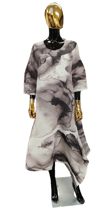 Ribbed Grey Print Dress