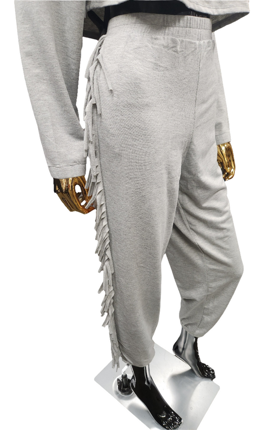 GREY Fringe Trim Jogger