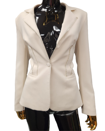 Tan Rhinestone Trim Blazer