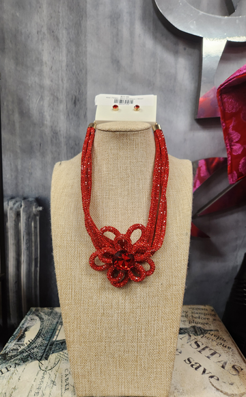 Red  Flower  Bling Necklace