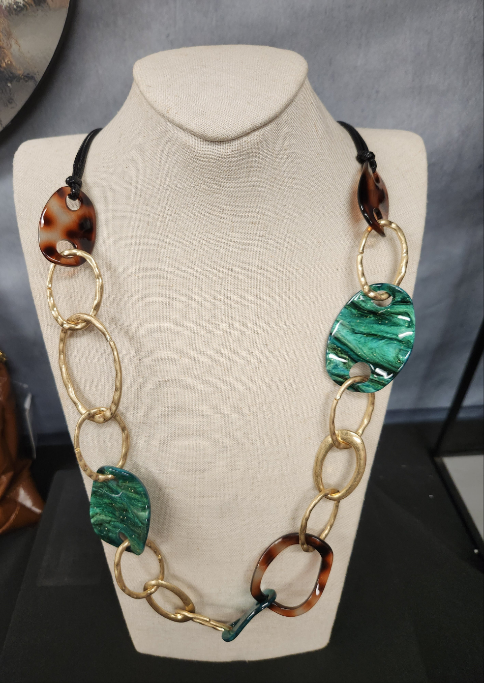 Acrylic Necklace W/Faux Leather Strap