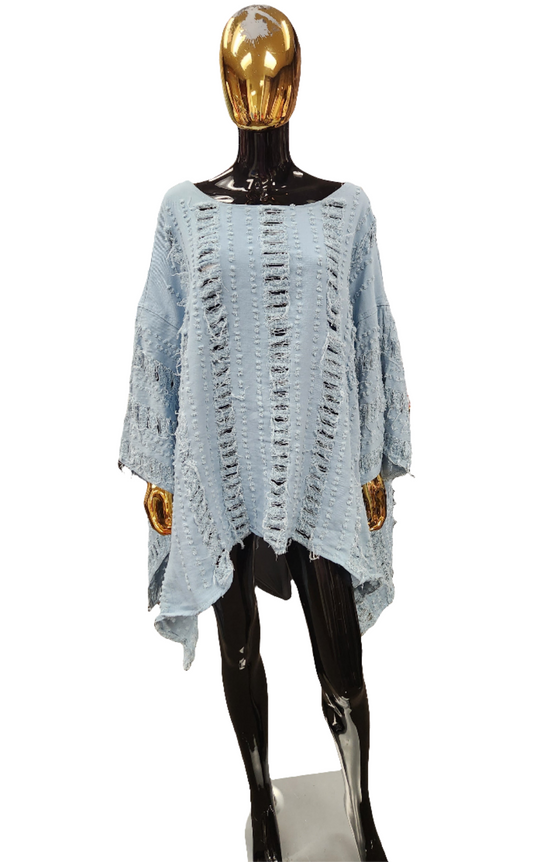 Denim Distressed Poncho