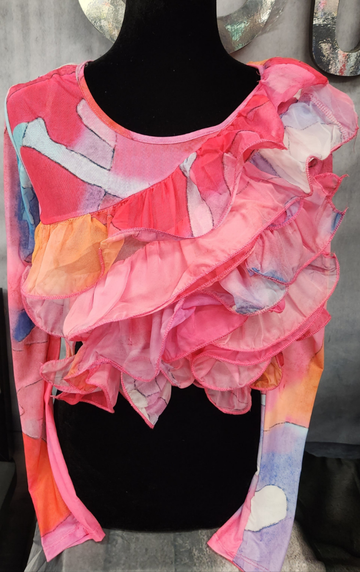 Pink Print Ruffle Top
