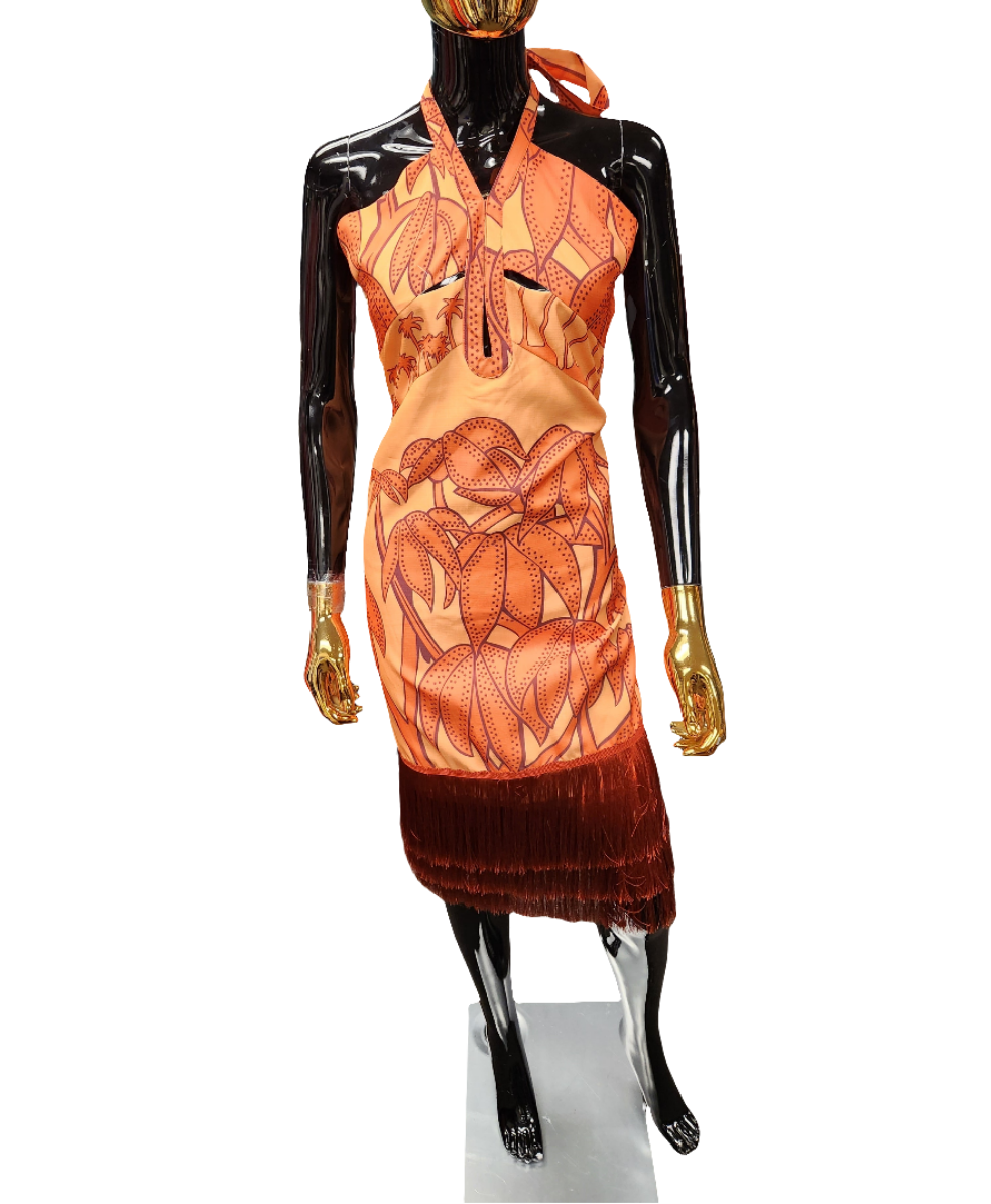 Rust/Print Fringe Sun Dress