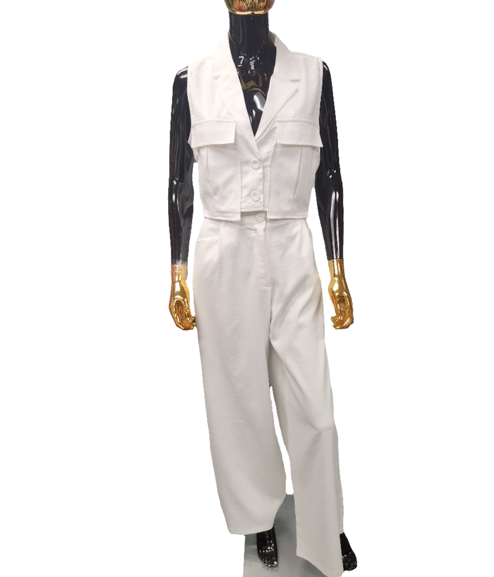 White 2PC Sleeveless Pants Set