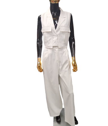 White 2PC Sleeveless Pants Set