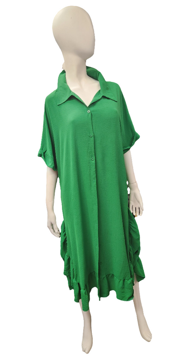 Green Ruffle Trim Dress