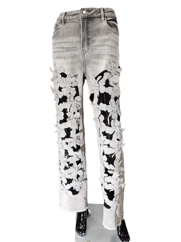 Grey Flower Denims