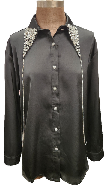 Black Bling Lapel Top