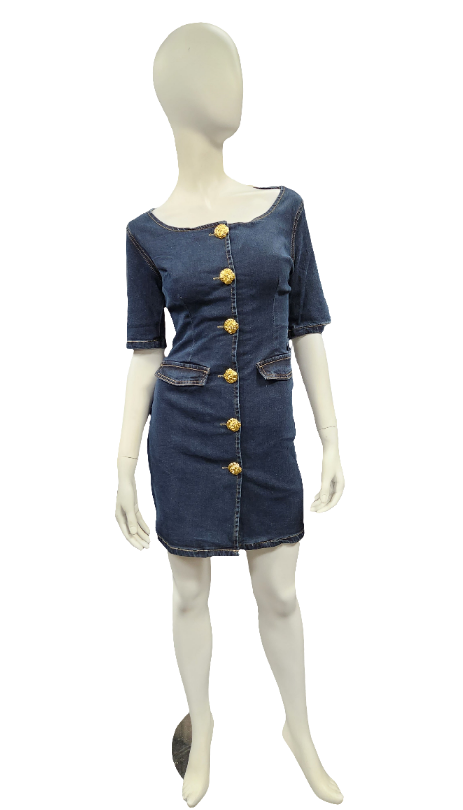 Denim Dress w/Gold Buttons