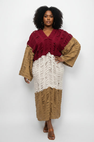 RED/TAN Distressed Dress