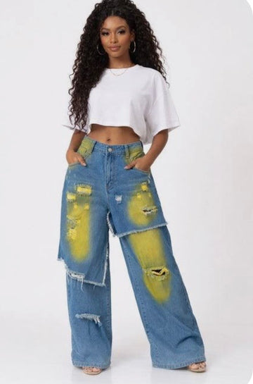 Double Waist Jeans W/Yellow