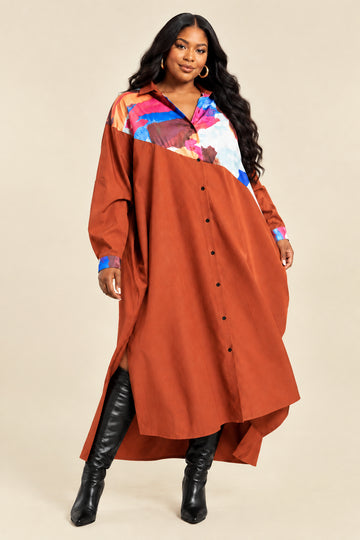 HALF PRINT/RUST DRESS