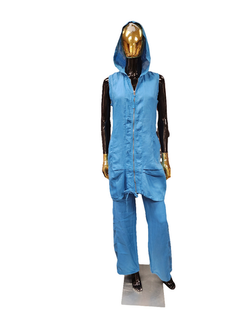 BLUE LINEN 2PC PANTS SET