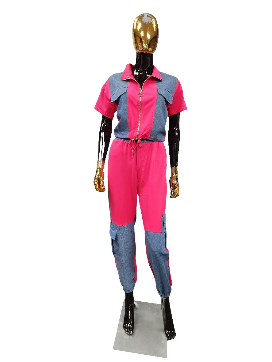 Pink/Denim Jogger Set