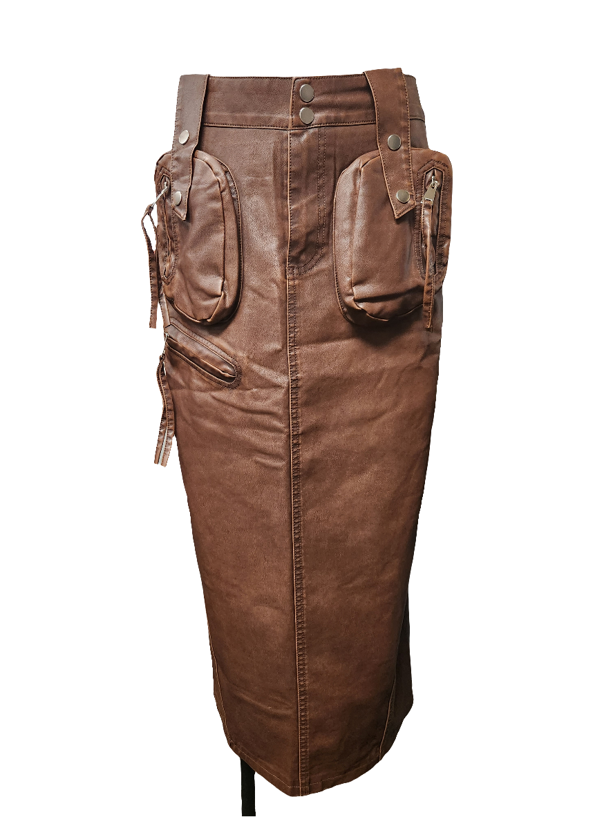 Brown Faux Leather Skirt