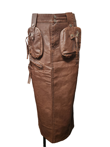 Brown Faux Leather Skirt