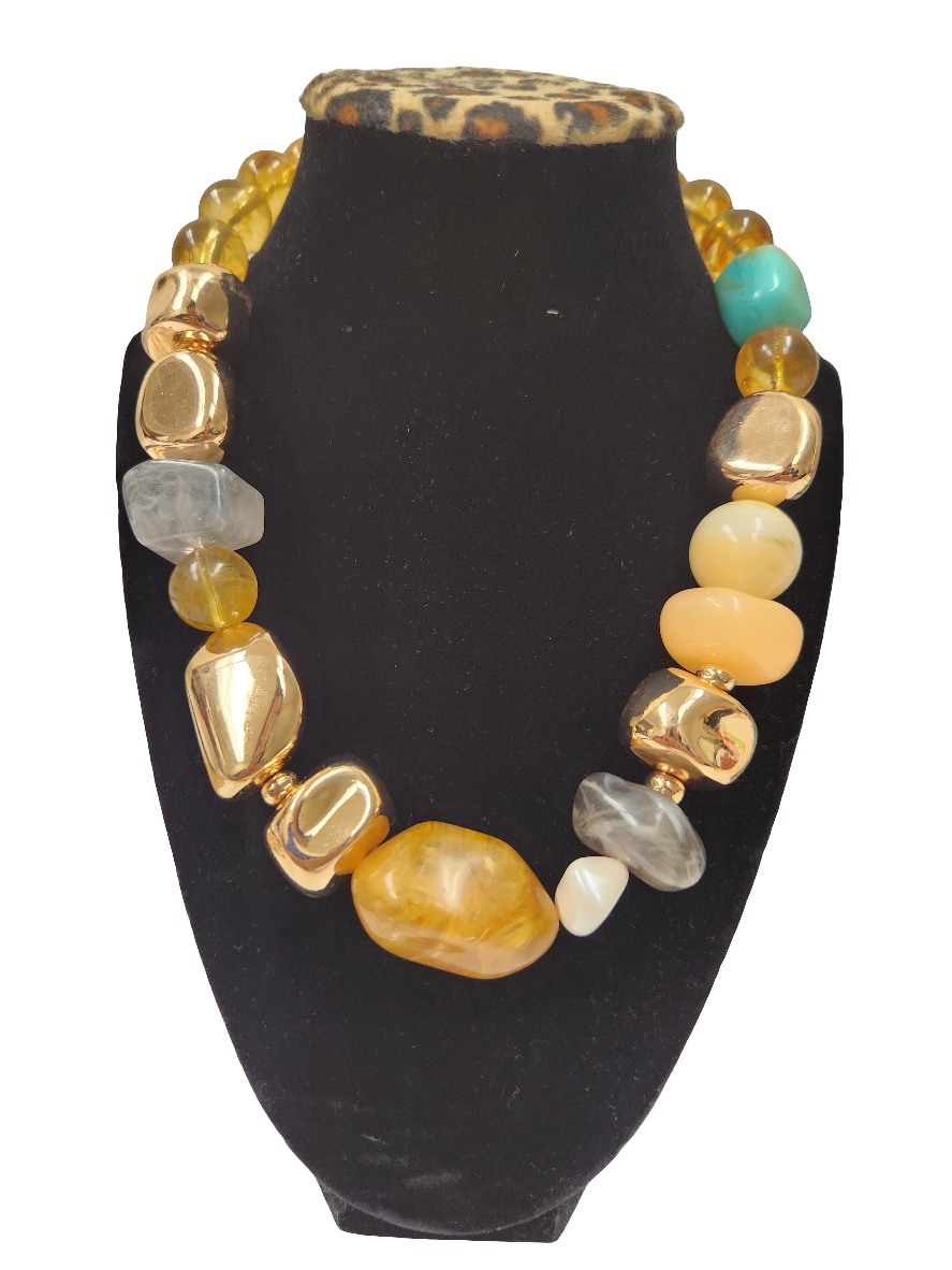 Tan Bead/Gold Necklace