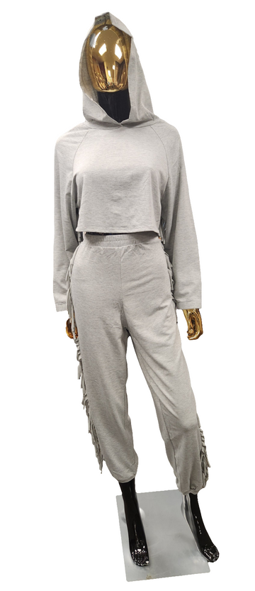 GREY Fringe Trim Jogger