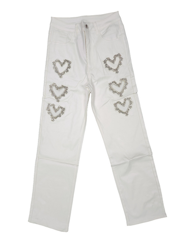 White Metallic Heart Pants
