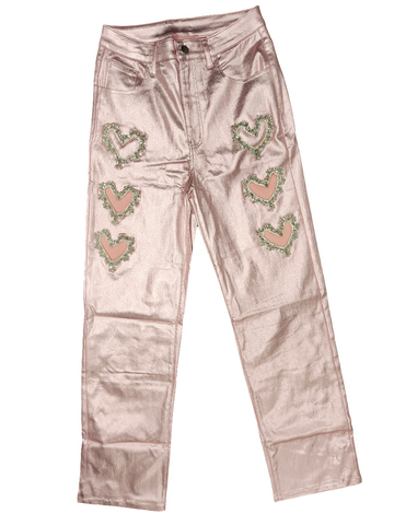 Pink Metallic Heart Pants