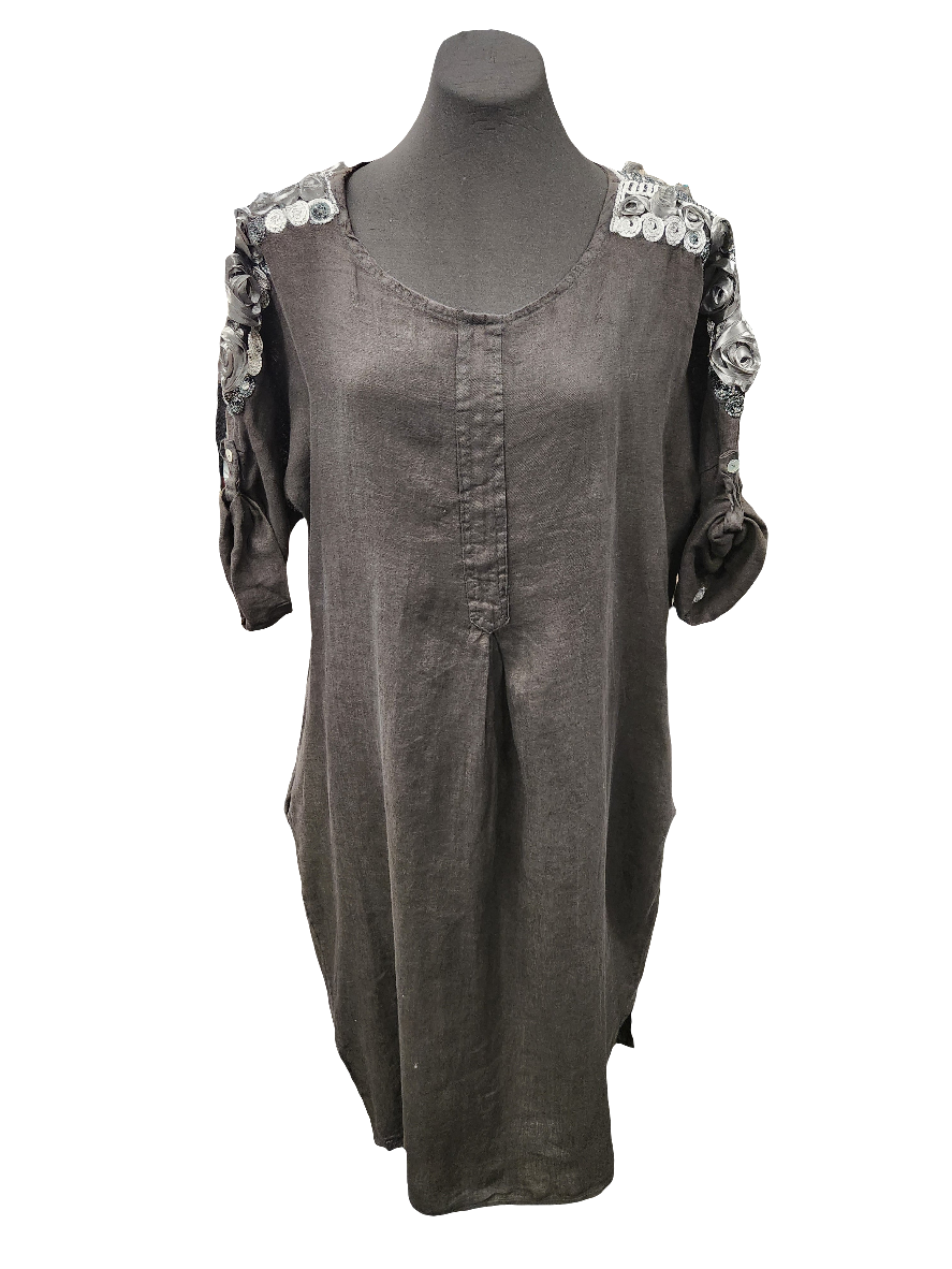 Black Linen w/Silver Embellishment