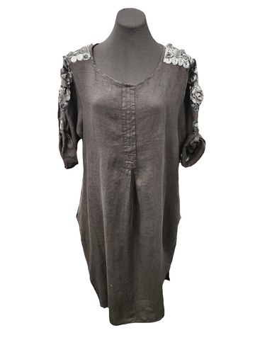 Black Linen w/Silver Embellishment