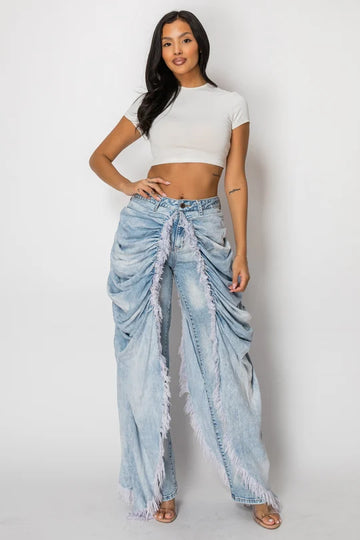 Denim Ruffle Pants