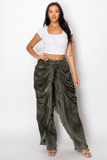 Army Green Ruffle Jeans